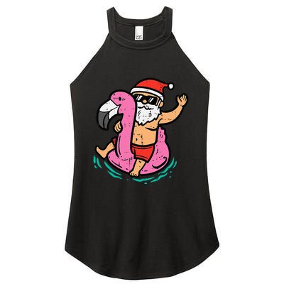 Santa Flamingo Floatie Funny Christmas In July Summer Xmas Women's Perfect Tri Rocker Tank