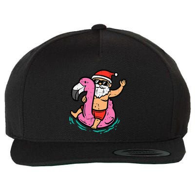 Santa Flamingo Floatie Funny Christmas In July Summer Xmas Wool Snapback Cap