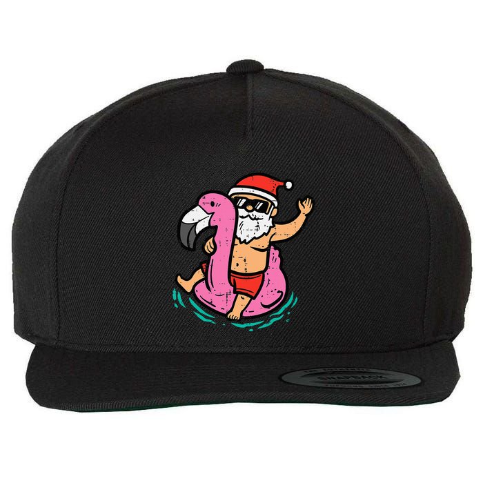 Santa Flamingo Floatie Funny Christmas In July Summer Xmas Wool Snapback Cap