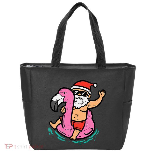 Santa Flamingo Floatie Funny Christmas In July Summer Xmas Zip Tote Bag