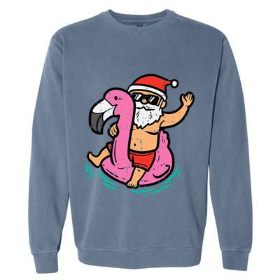 Santa Flamingo Floatie Funny Christmas In July Summer Xmas Garment-Dyed Sweatshirt