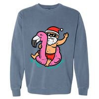 Santa Flamingo Floatie Funny Christmas In July Summer Xmas Garment-Dyed Sweatshirt