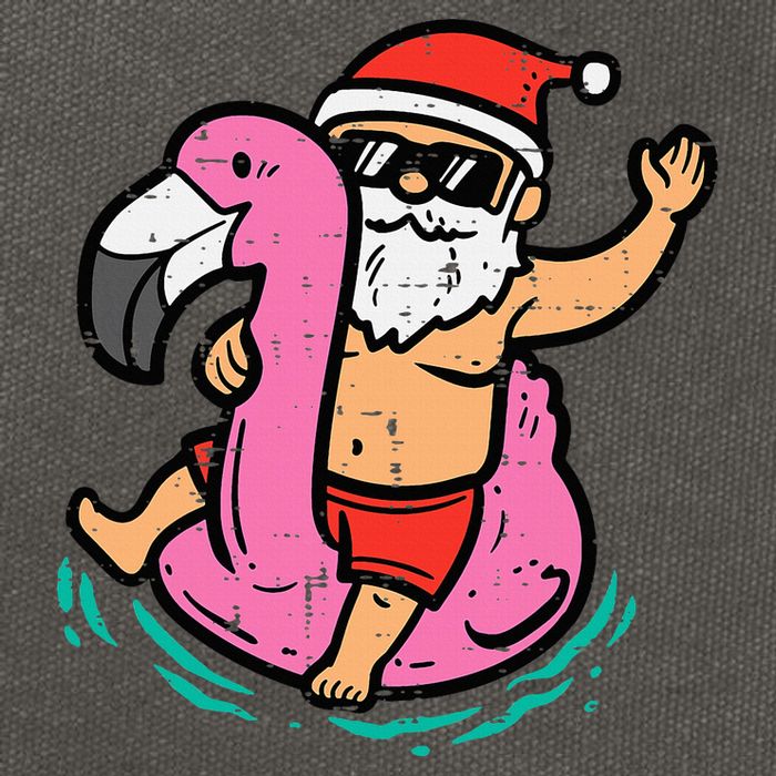Santa Flamingo Floatie Funny Christmas In July Summer Xmas Cotton Canvas Backpack