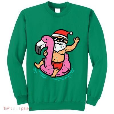 Santa Flamingo Floatie Funny Christmas In July Summer Xmas Sweatshirt