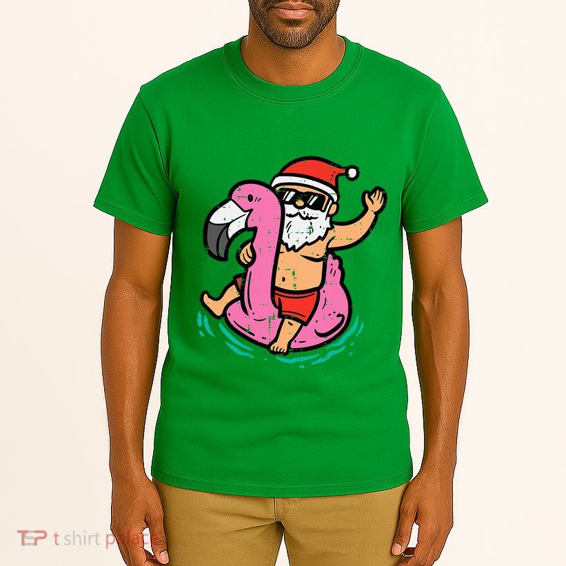 Santa Flamingo Floatie Funny Christmas In July Summer Xmas Tall T-Shirt