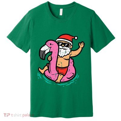 Santa Flamingo Floatie Funny Christmas In July Summer Xmas Premium T-Shirt