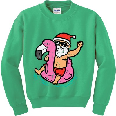 Santa Flamingo Floatie Funny Christmas In July Summer Xmas Kids Sweatshirt