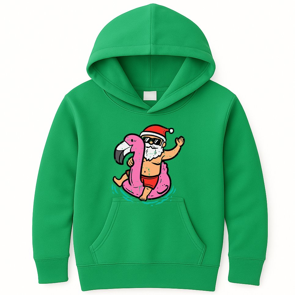 Santa Flamingo Floatie Funny Christmas In July Summer Xmas Kids Hoodie