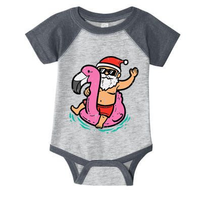 Santa Flamingo Floatie Funny Christmas In July Summer Xmas Infant Baby Jersey Bodysuit
