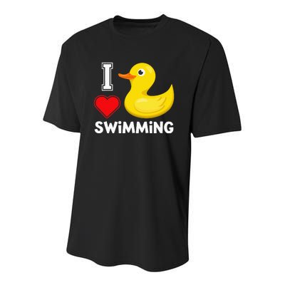 Swim For Funny I Love Swimming Duck Youth Performance Sprint T-Shirt