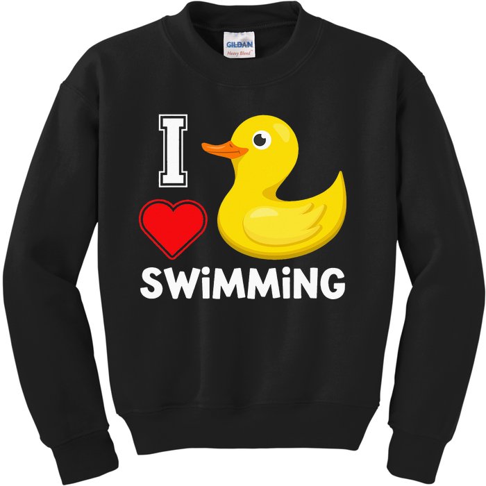 Swim For Funny I Love Swimming Duck Kids Sweatshirt