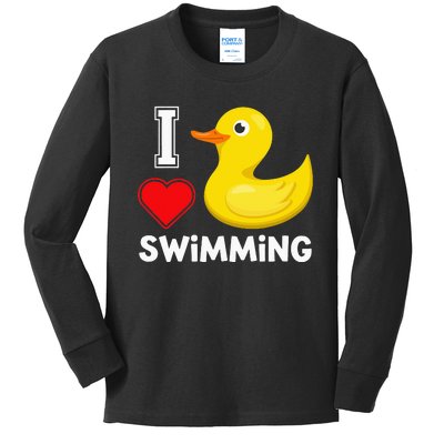 Swim For Funny I Love Swimming Duck Kids Long Sleeve Shirt