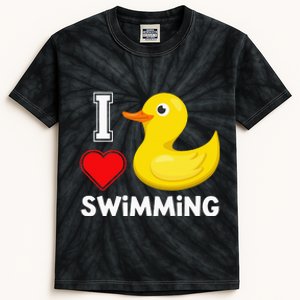 Swim For Funny I Love Swimming Duck Kids Tie-Dye T-Shirt