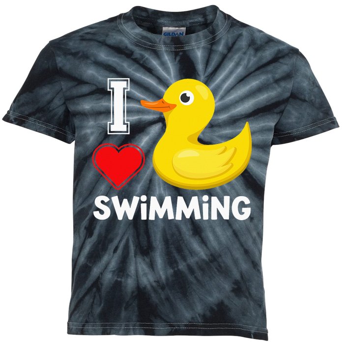 Swim For Funny I Love Swimming Duck Kids Tie-Dye T-Shirt