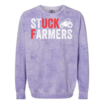 Stuck Farmer Funny Uk Political Slogan Parody Sarcastic Humor Funny Stuck Farmer Colorblast Crewneck Sweatshirt