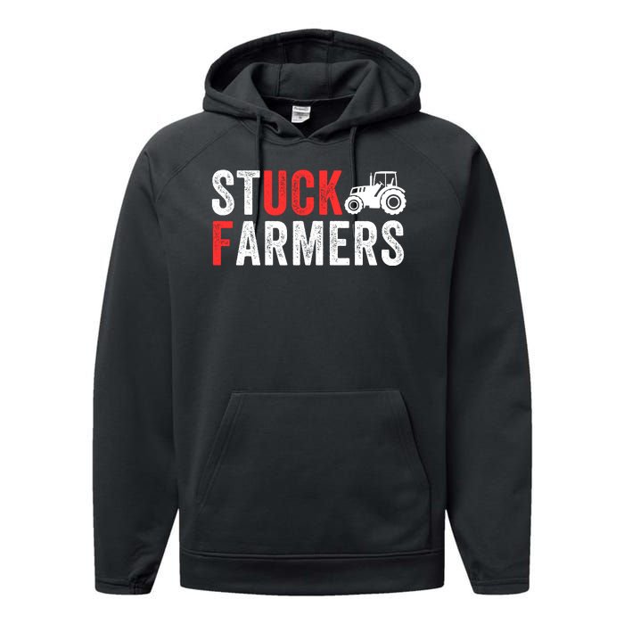 Stuck Farmer Funny Uk Political Slogan Parody Sarcastic Humor Funny Stuck Farmer Performance Fleece Hoodie