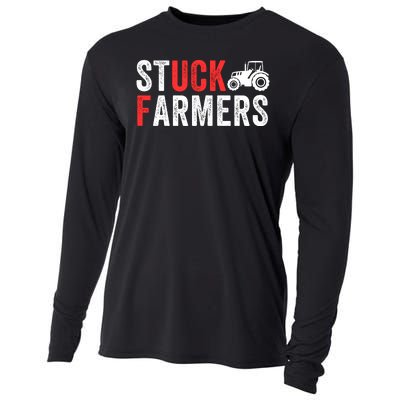 Stuck Farmer Funny Uk Political Slogan Parody Sarcastic Humor Funny Stuck Farmer Cooling Performance Long Sleeve Crew