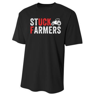 Stuck Farmer Funny Uk Political Slogan Parody Sarcastic Humor Funny Stuck Farmer Performance Sprint T-Shirt