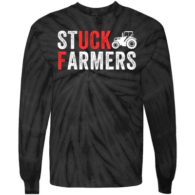 Stuck Farmer Funny Uk Political Slogan Parody Sarcastic Humor Funny Stuck Farmer Tie-Dye Long Sleeve Shirt