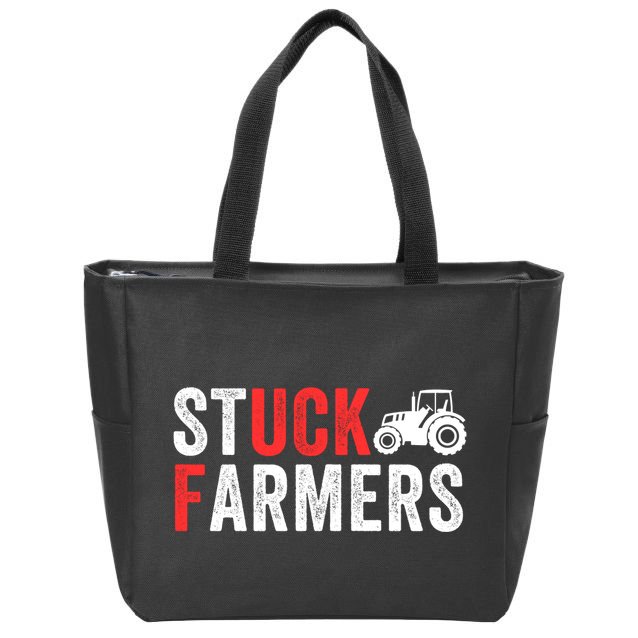 Stuck Farmer Funny Uk Political Slogan Parody Sarcastic Humor Funny Stuck Farmer Zip Tote Bag