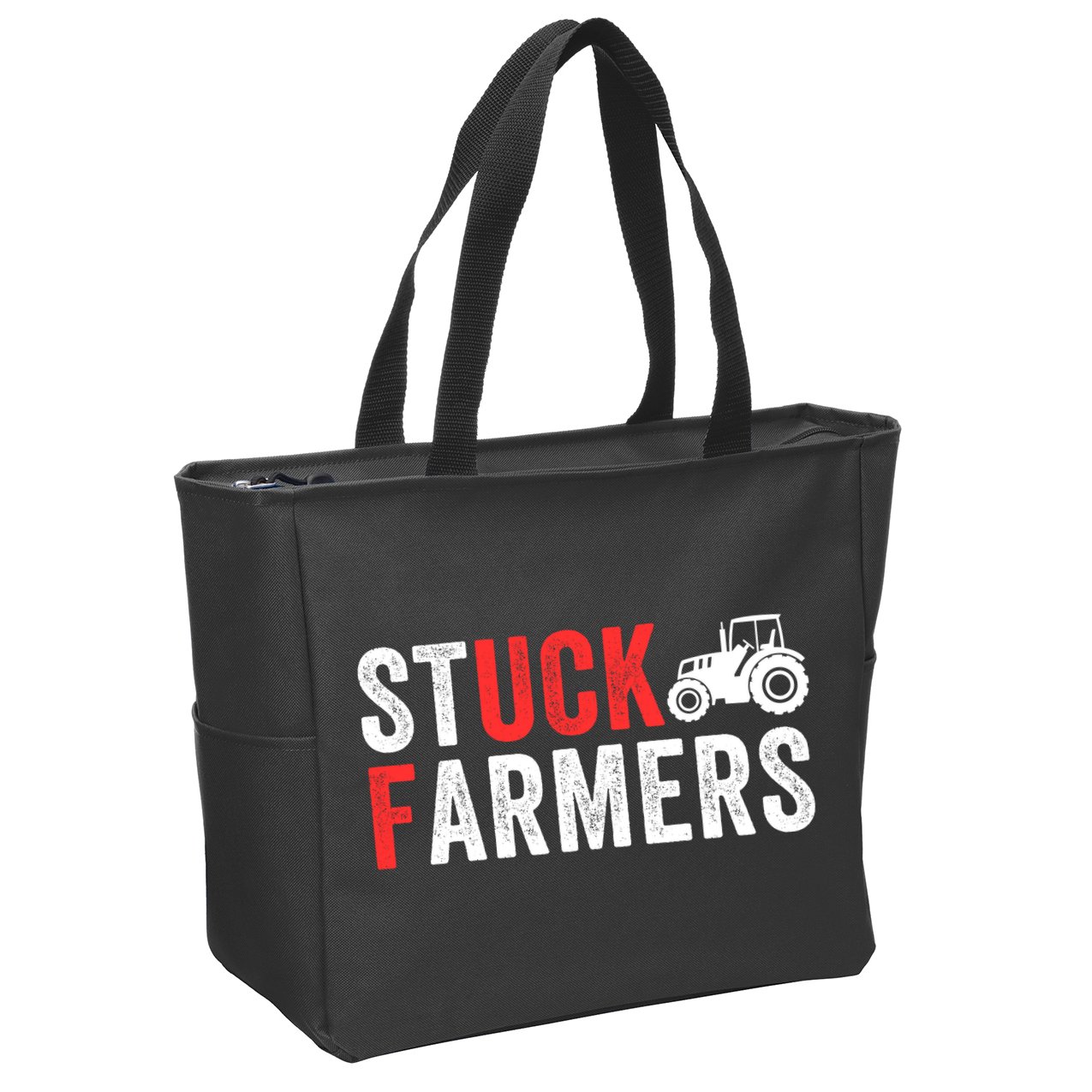 Stuck Farmer Funny Uk Political Slogan Parody Sarcastic Humor Funny Stuck Farmer Zip Tote Bag