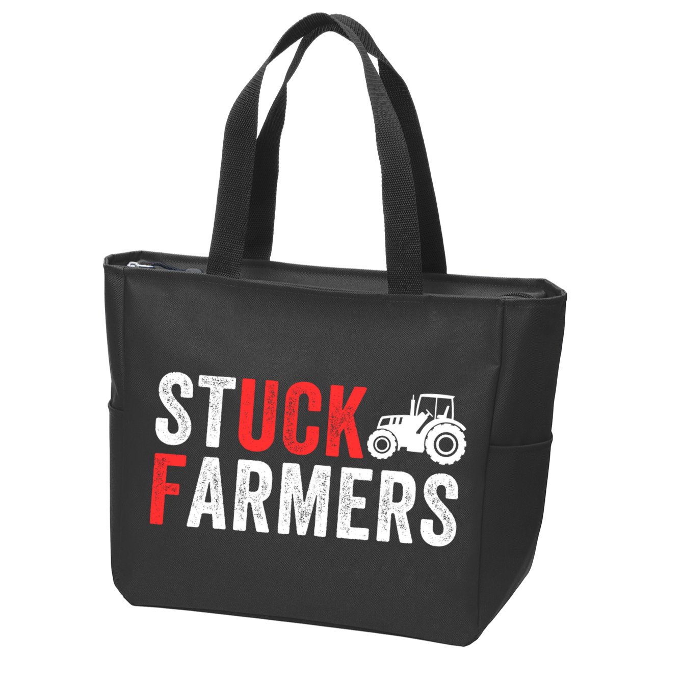 Stuck Farmer Funny Uk Political Slogan Parody Sarcastic Humor Funny Stuck Farmer Zip Tote Bag