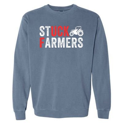 Stuck Farmer Funny Uk Political Slogan Parody Sarcastic Humor Funny Stuck Farmer Garment-Dyed Sweatshirt