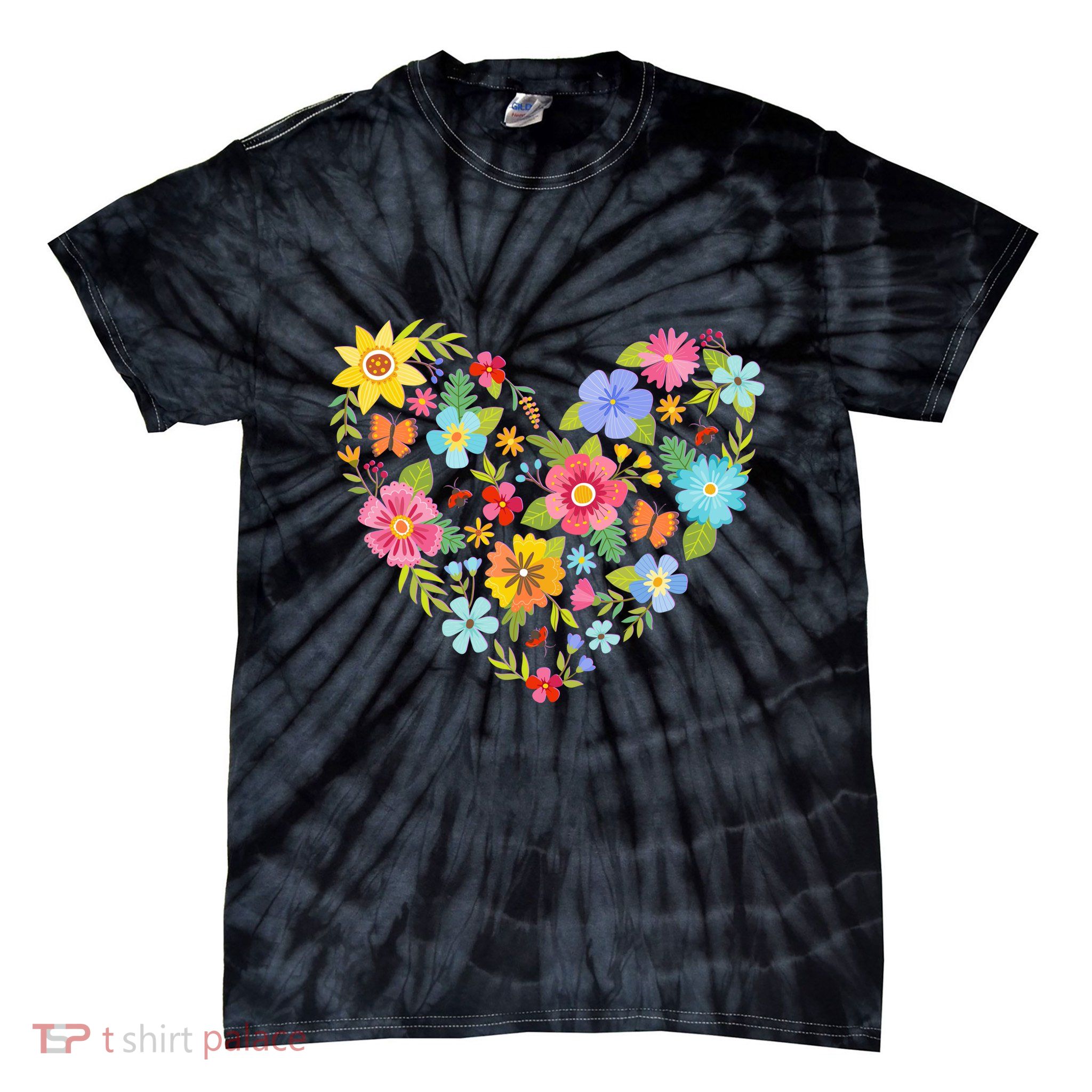 Springtime Flowers Floral Heart Tie-Dye T-Shirt