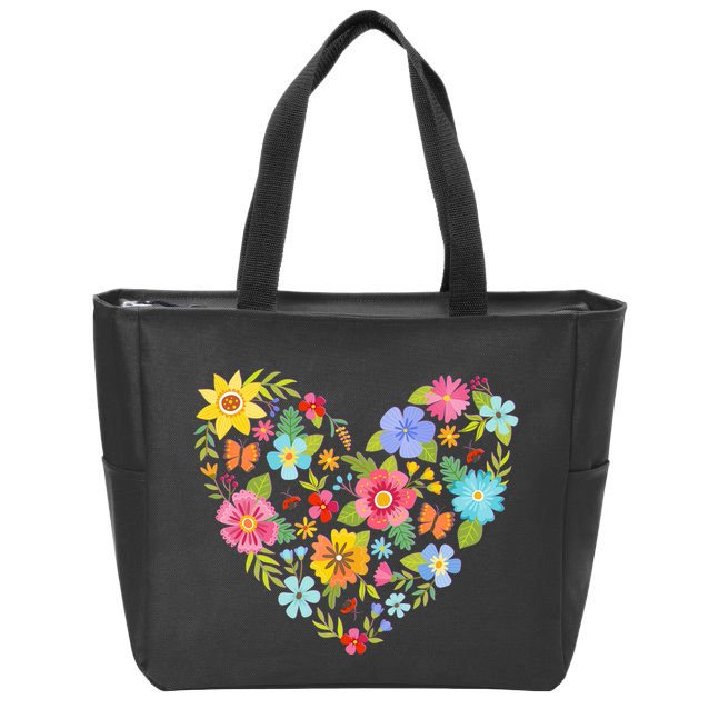 Springtime Flowers Floral Heart Zip Tote Bag