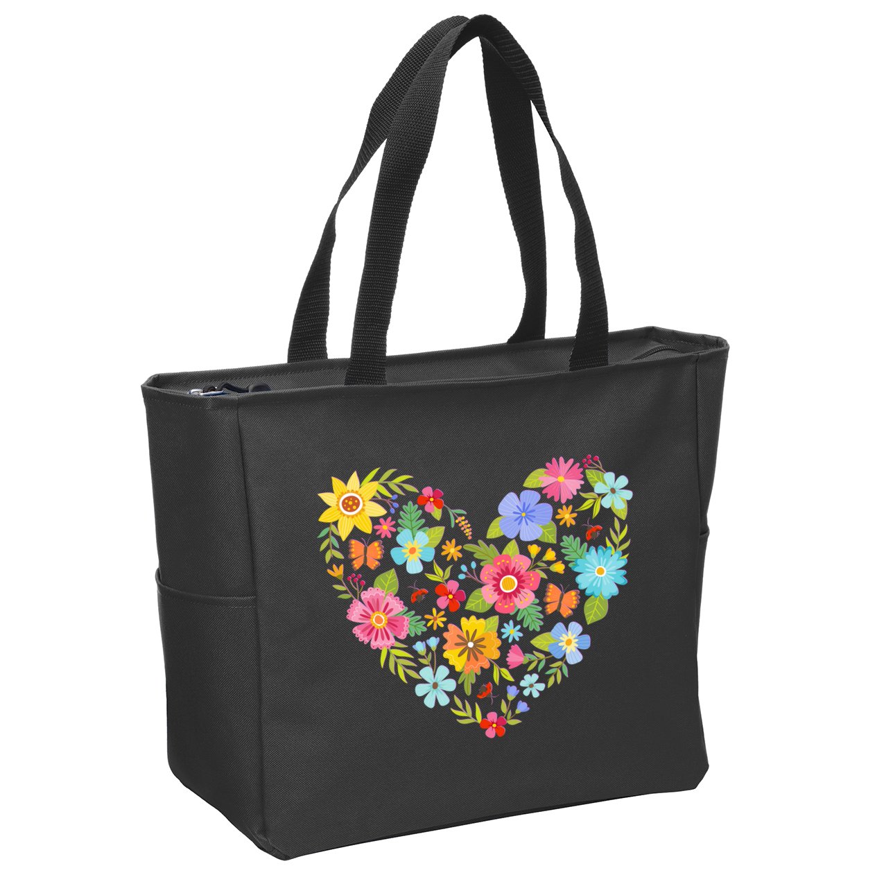 Springtime Flowers Floral Heart Zip Tote Bag