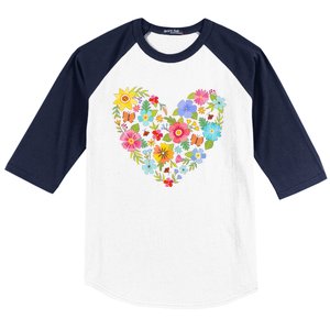 Springtime Flowers Floral Heart Baseball Sleeve Shirt