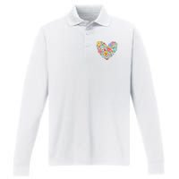 Springtime Flowers Floral Heart Performance Long Sleeve Polo