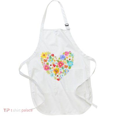 Springtime Flowers Floral Heart Full-Length Apron With Pockets