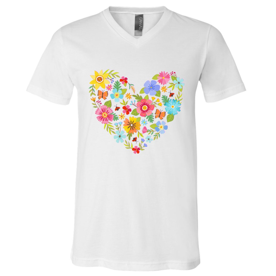 Springtime Flowers Floral Heart V-Neck T-Shirt