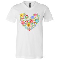 Springtime Flowers Floral Heart V-Neck T-Shirt