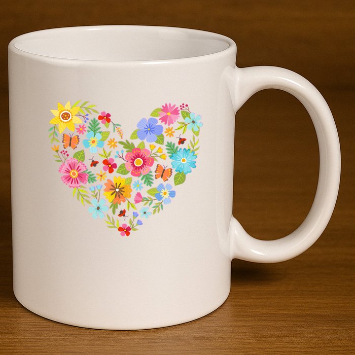 Springtime Flowers Floral Heart 11oz C Handle Ceramic Mug
