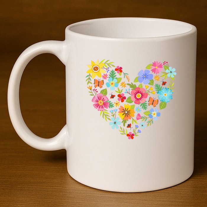Springtime Flowers Floral Heart 11oz C Handle Ceramic Mug