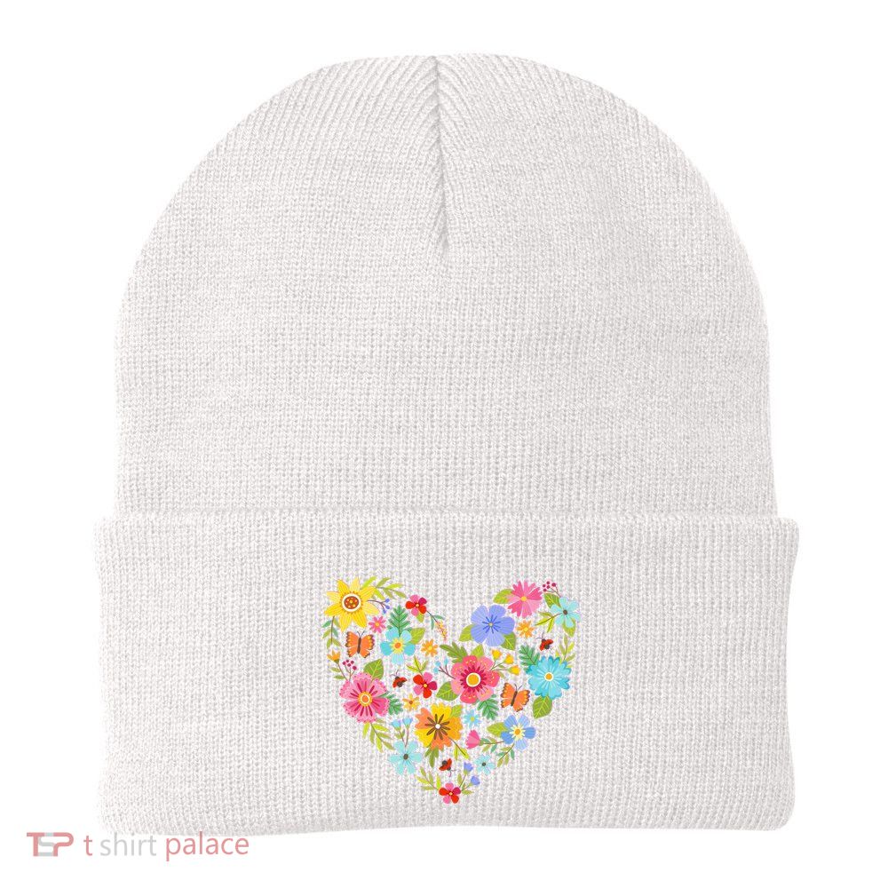 Springtime Flowers Floral Heart Beanie