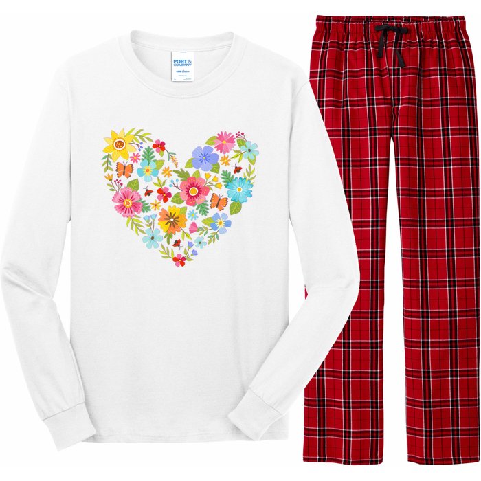 Springtime Flowers Floral Heart Long Sleeve Pajama Set