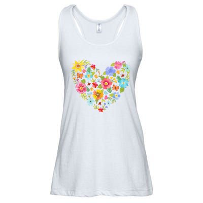 Springtime Flowers Floral Heart Ladies Essential Flowy Tank