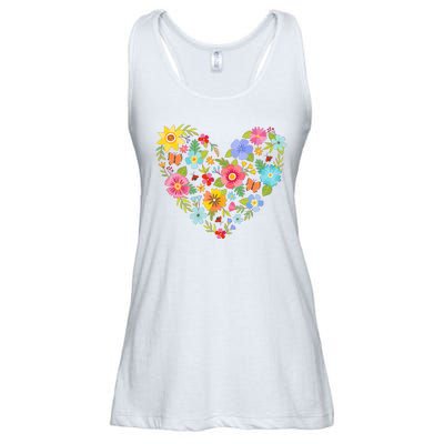 Springtime Flowers Floral Heart Ladies Essential Flowy Tank