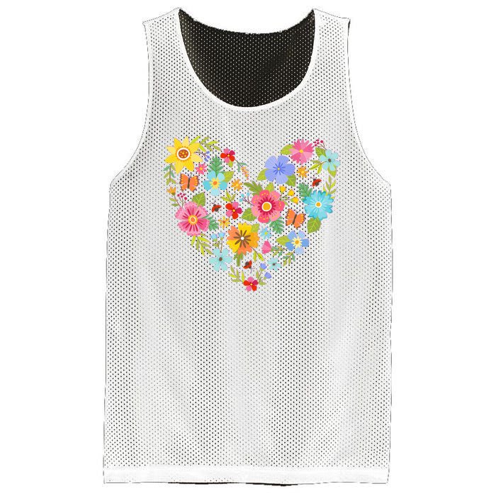 Springtime Flowers Floral Heart Mesh Reversible Basketball Jersey Tank