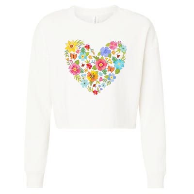 Springtime Flowers Floral Heart Cropped Pullover Crew