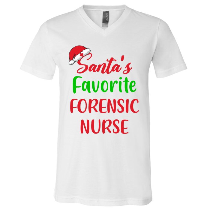 Santas Favorite Forensic Nurse Funny Christmas V-Neck T-Shirt