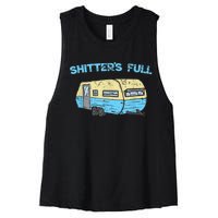 Shitter's Full Funny Camping Van Camper Trailer Camp Women's Racerback Cropped Tank