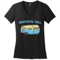 Shitter's Full Funny Camping Van Camper Trailer Camp Women's V-Neck T-Shirt