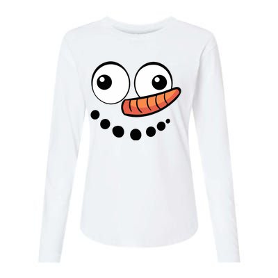 Snowman Face Family Christmas Matching Costume Womens Cotton Relaxed Long Sleeve T-Shirt