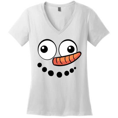 Snowman Face Family Christmas Matching Costume Women's V-Neck T-Shirt