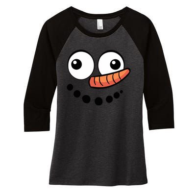 Snowman Face Family Christmas Matching Costume Women's Tri-Blend 3/4-Sleeve Raglan Shirt