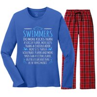 Swimmers Facts Funny Swimming Swim Coach Graphic Meaningful Gift Women's Long Sleeve Flannel Pajama Set 